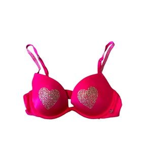 Pink by victoria secret womens pink bra with heart gem sequins size 34B